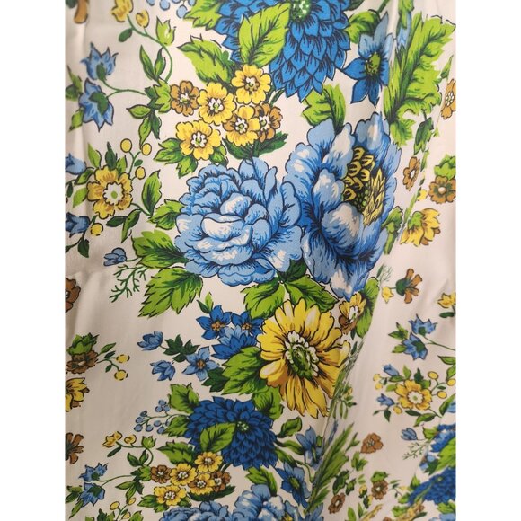 Vtg. 70's Permanent Press Drapery Floral Blue/Yellow Pinch Pleat Curtain Set - Picture 3 of 7